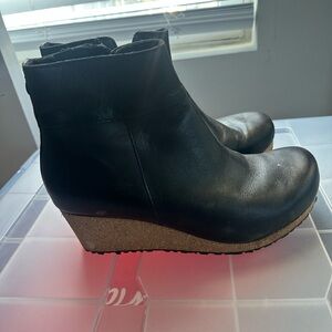 Birkenstock Black Leather Wedge Ankle Boots